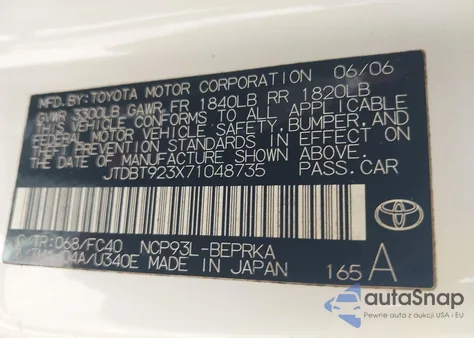 2007 Toyota Yaris z USA, uszkodzony, nr VIN JTDBT923X71048735